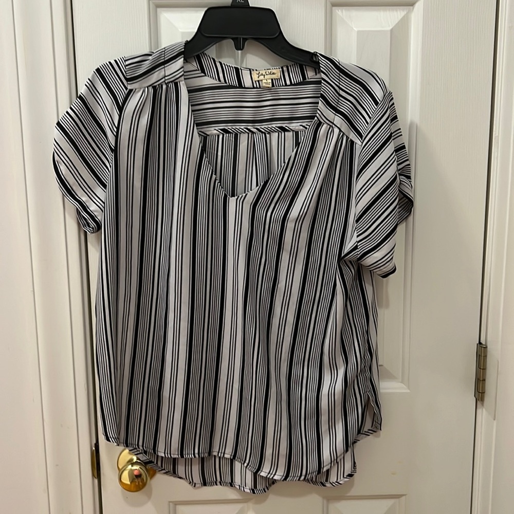 Lily White Black and White Striped Blouse